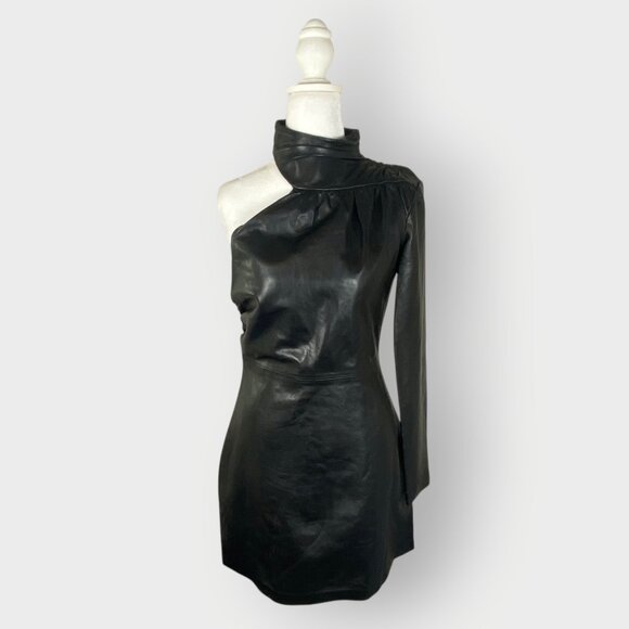 NEW | Zara Genuine Leather Dress | S | Black | Avant Garde Club Edgy Goth Glam - Picture 1 of 14